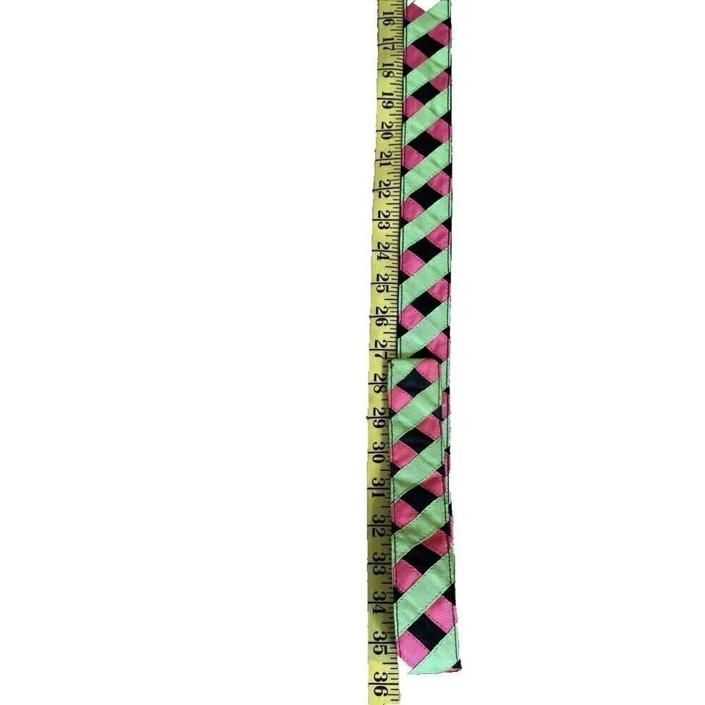 Vintage 80s Womens Grosgrain Ribbon Belt Criss Cross Double D-Rings Colorful NEW